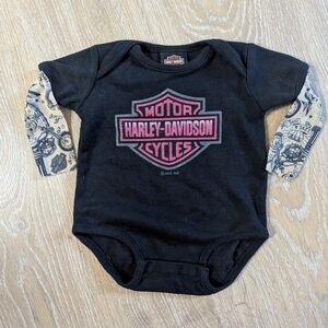 Harley-Davidson Baby Girl's Glitter B&S Mesh Tattoo Long Sleeve Bodysuit